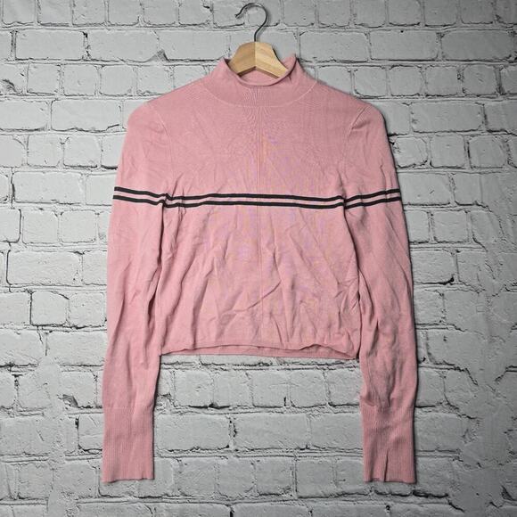 Urban Outfitters Pink Mock Neck Retro Stripe Crop Top New Size Large - Picture 1 of 11